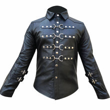 Load image into Gallery viewer, Men&#39;s Black Genuine Leather Fashion Shirt
