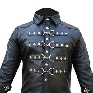 Men's Black Genuine Leather Fashion Shirt