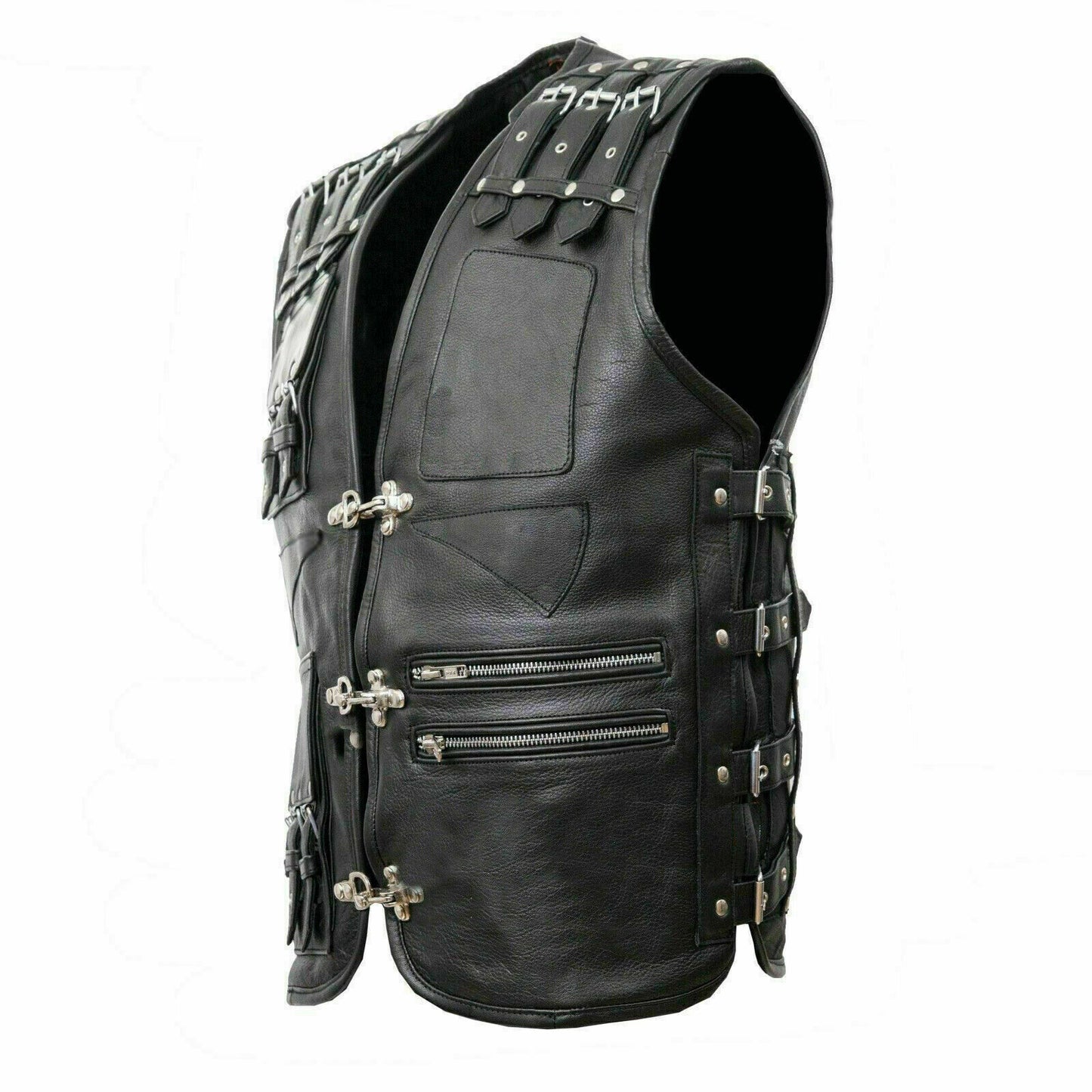 Gilet de motard en cuir véritable pour homme