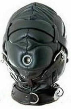 Charger l&#39;image dans la galerie, Bondage de masque de capuche de privation sensorielle en cuir véritable
