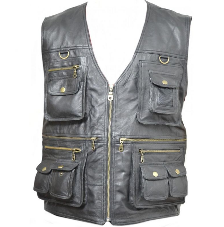 Men's Black Genuine Leather Hunter Vest