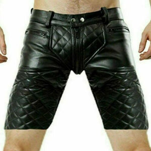 Men's Black Real Leather quilted Shorts