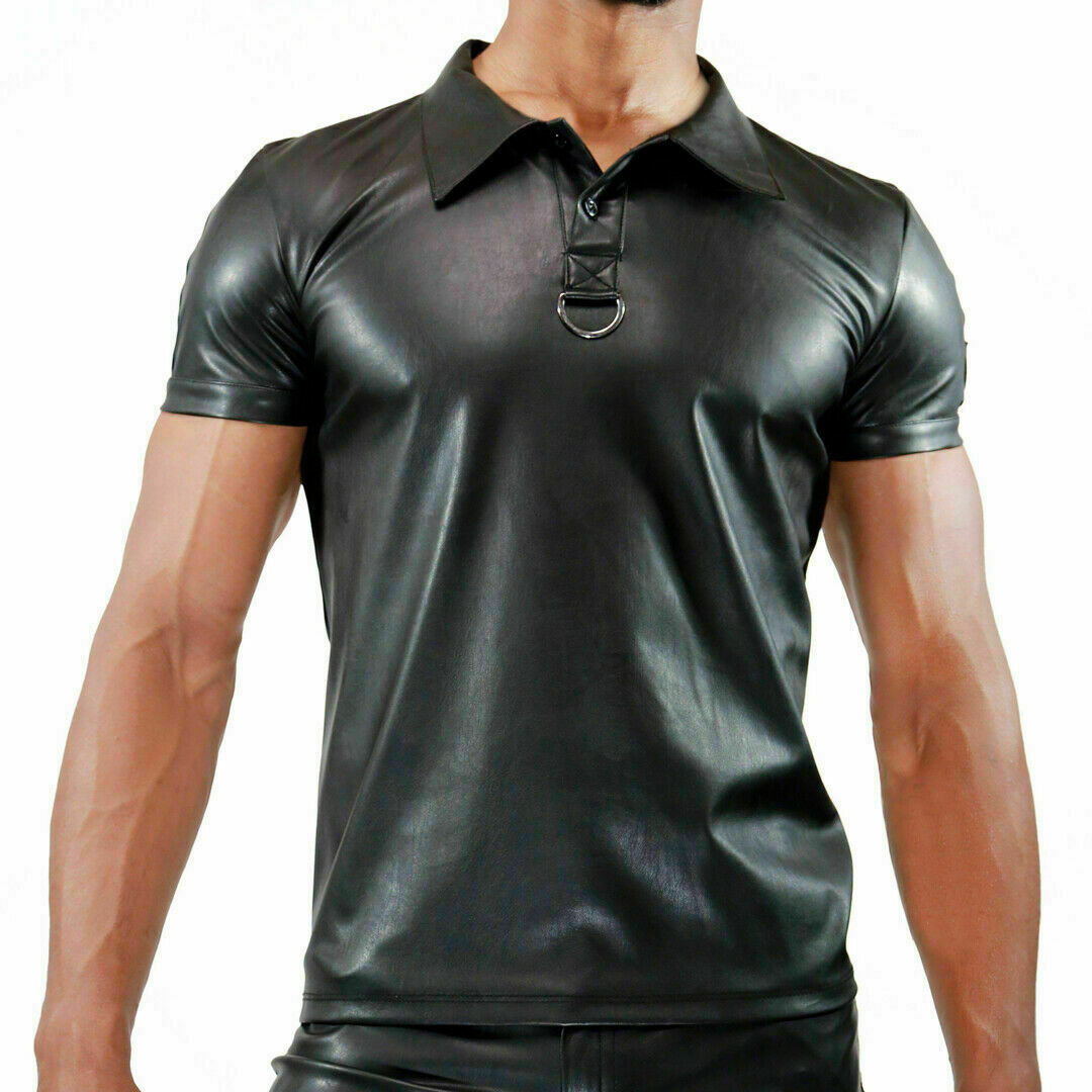 Men's Black Genuine Leather Polo shirt