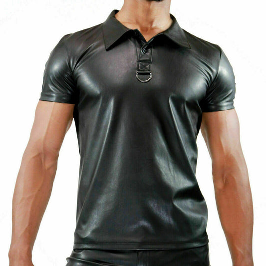 Men's Black Genuine Leather Polo shirt