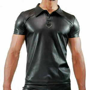 Men's Black Genuine Leather Polo shirt