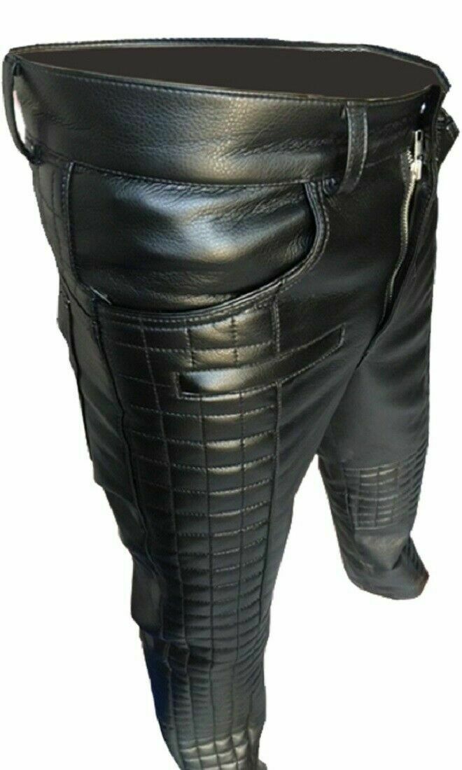 Men's Leather Quilted Biker Pants