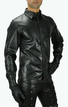 Indlæs billede til gallerivisning Men&#39;s Black Genuine Leather Long Sleeve Shirt
