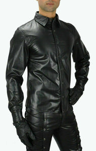 Men's Black Genuine Leather Long Sleeve Shirt