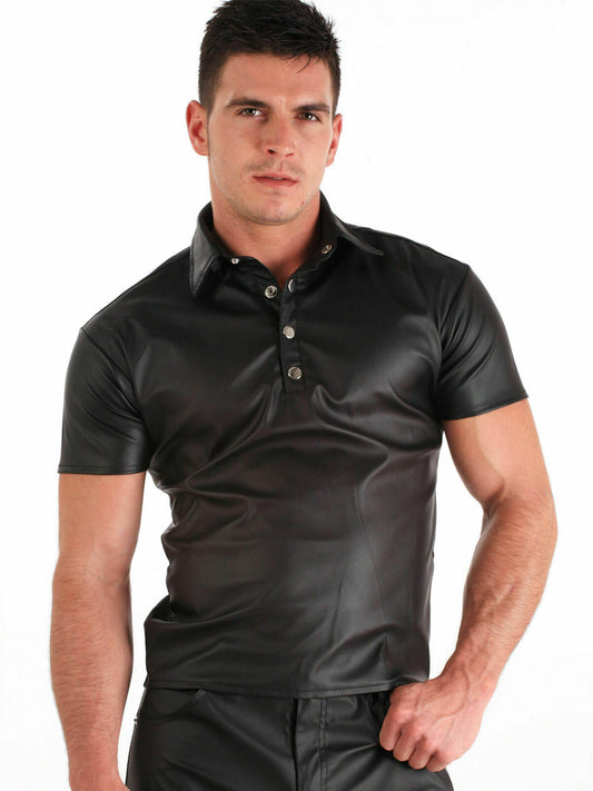 Slim Fit Poloshirt aus schwarzem Echtleder für Herren