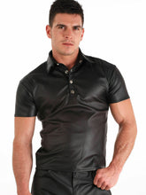Lataa kuva Galleria-katseluun, Men&#39;s Black Genuine Leather slim fit Polo shirt
