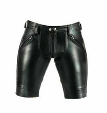 Load image into Gallery viewer, Men&#39;s Black Genuine Leather Slim Fit Shorts
