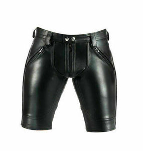 Men's Black Genuine Leather Slim Fit Shorts