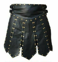 Load image into Gallery viewer, Men&#39;s Genuine Leather Studded Gladiator Kilt Larp Black
