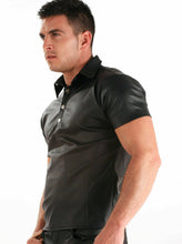 Cargar imagen en el visor de la galería, Men&#39;s Black Genuine Leather slim fit Polo shirt

