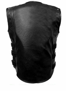 Men's Genuine Leather Biker Waistcoat SWAT Vest
