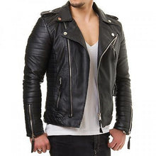 Cargar imagen en el visor de la galería, Men&#39;s Black Genuine Leather Jacket
