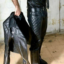 Charger l&#39;image dans la galerie, Pantalon rembourré noir en cuir véritable pour hommes BLUF
