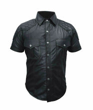 Indlæs billede til gallerivisning Men&#39;s Genuine Leather Quilted short sleeve shirt
