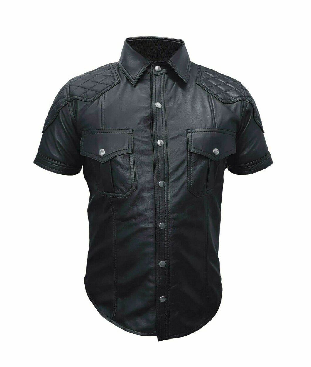 Men's Genuine Leather Quilted short sleeve shirt