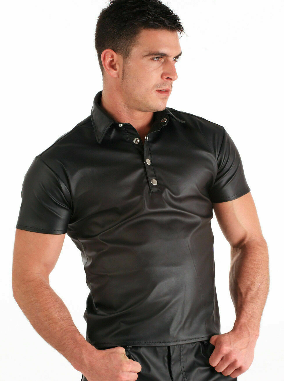 Slim Fit Poloshirt aus schwarzem Echtleder für Herren