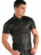 Load image into Gallery viewer, Men&#39;s Black Genuine Leather slim fit Polo shirt
