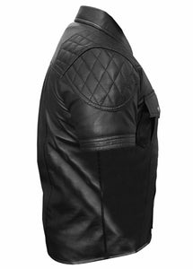 Men's Genuine Leather Quilted short sleeve shirt