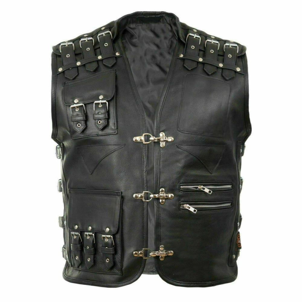 Gilet de motard en cuir véritable pour homme
