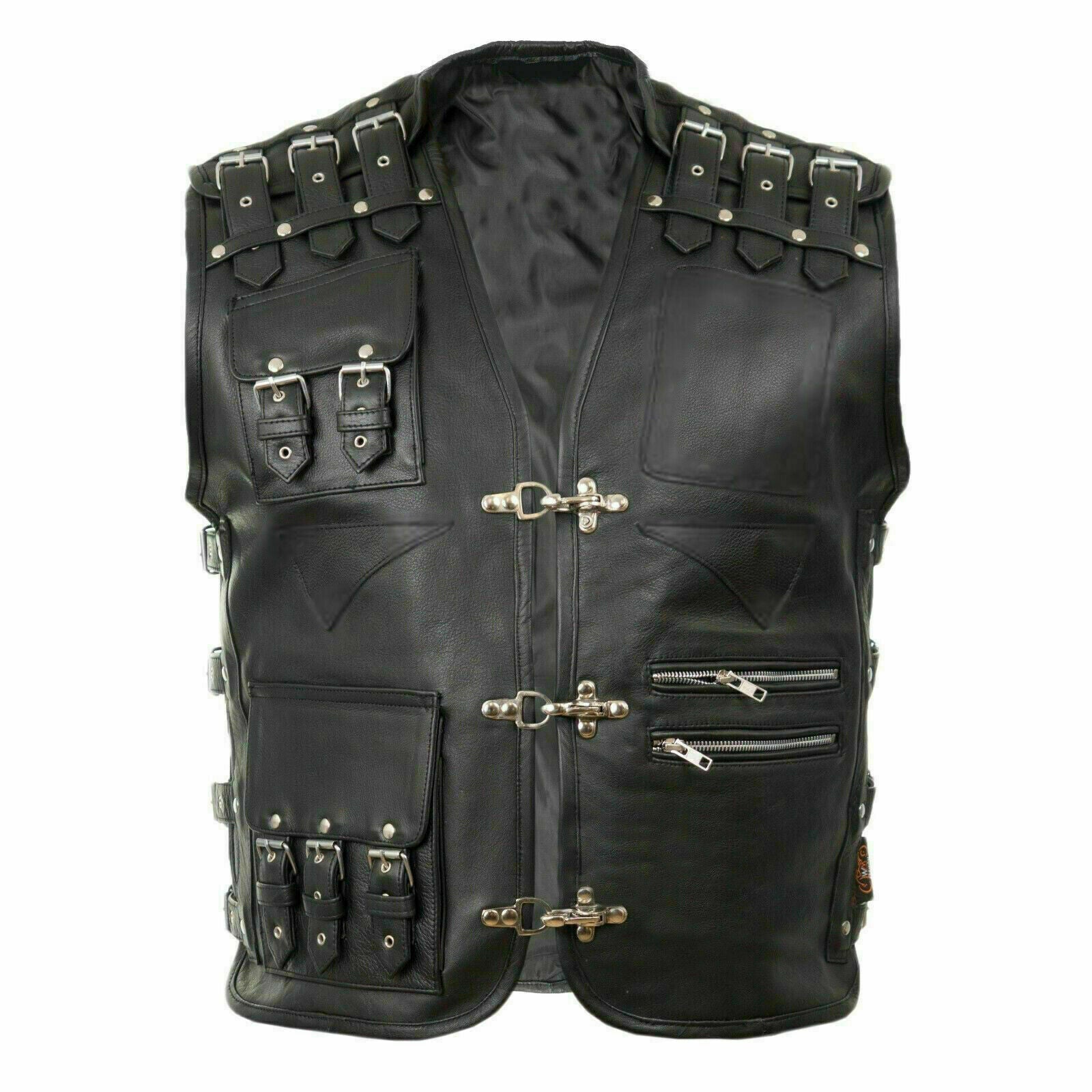 Gilet de motard en cuir véritable pour homme
