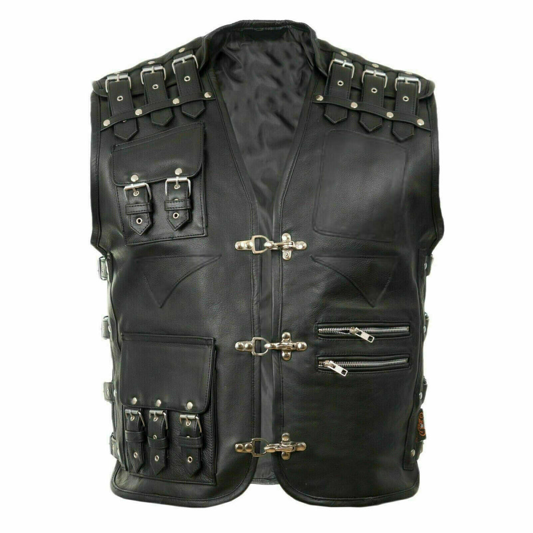 Men's Genuine Leather Gilet Biker Waistcoat Vest