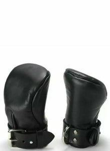 Genuine Leather Bondage Fist Mitts / Gloves Lockable & Padded