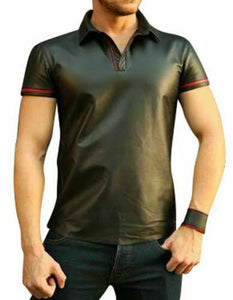 Men's Black Genuine Leather Polo shirt/Top