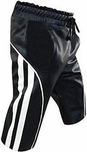 Afbeelding in Gallery-weergave laden, Men&#39;s Real Leather Shorts Black with White Stripes
