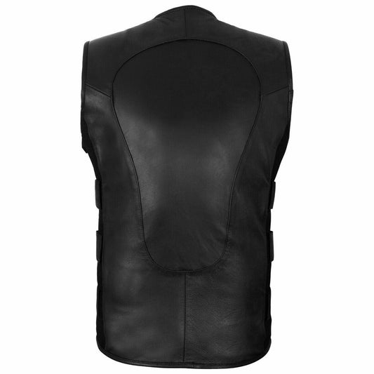 Mens Genuine Leather SWAT Style Biker Vest Waistcoat