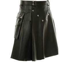 Indlæs billede til gallerivisning Men&#39;s Genuine Leather Utility Kilt with Twin CARGO Pockets
