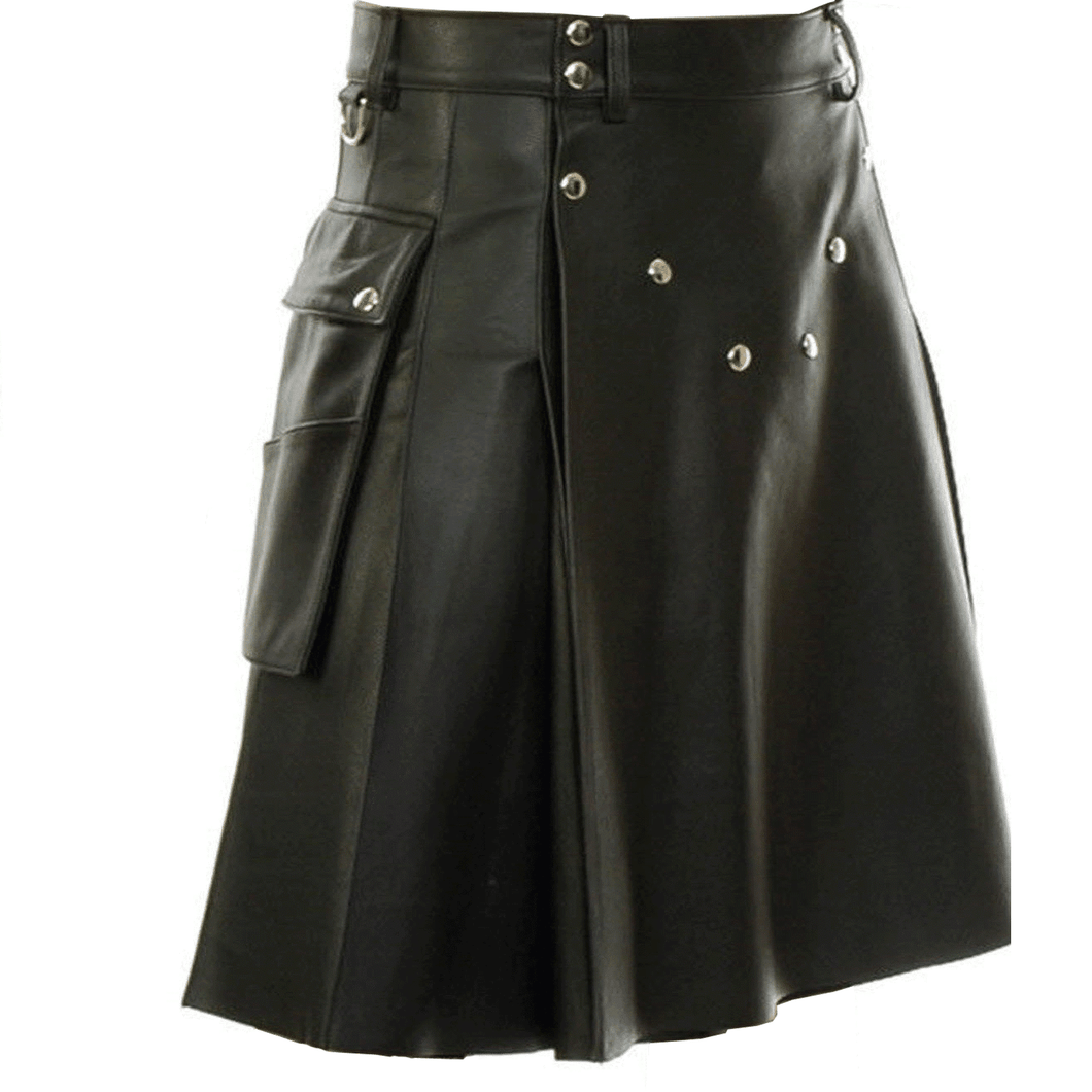 Men's Genuine Leather Utility Kilt with Twin CARGO Pockets