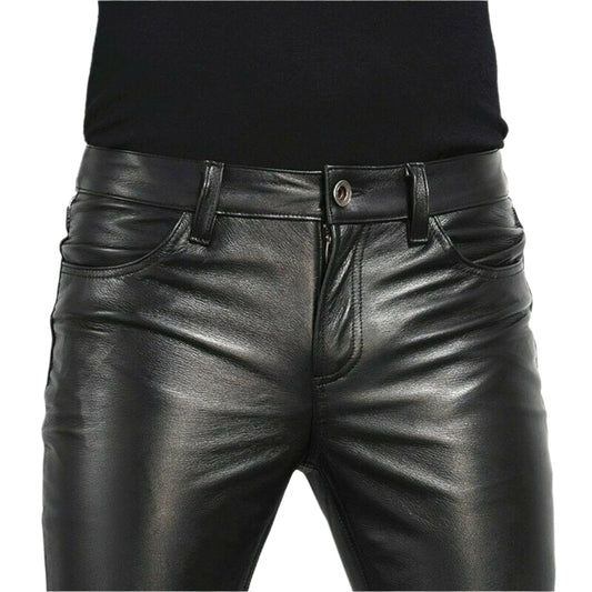 Men's Genuine Leather slim fit pants