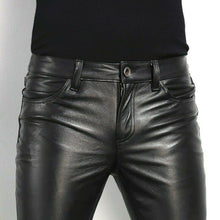 Lataa kuva Galleria-katseluun, Men&#39;s Genuine Leather slim fit pants Jeans

