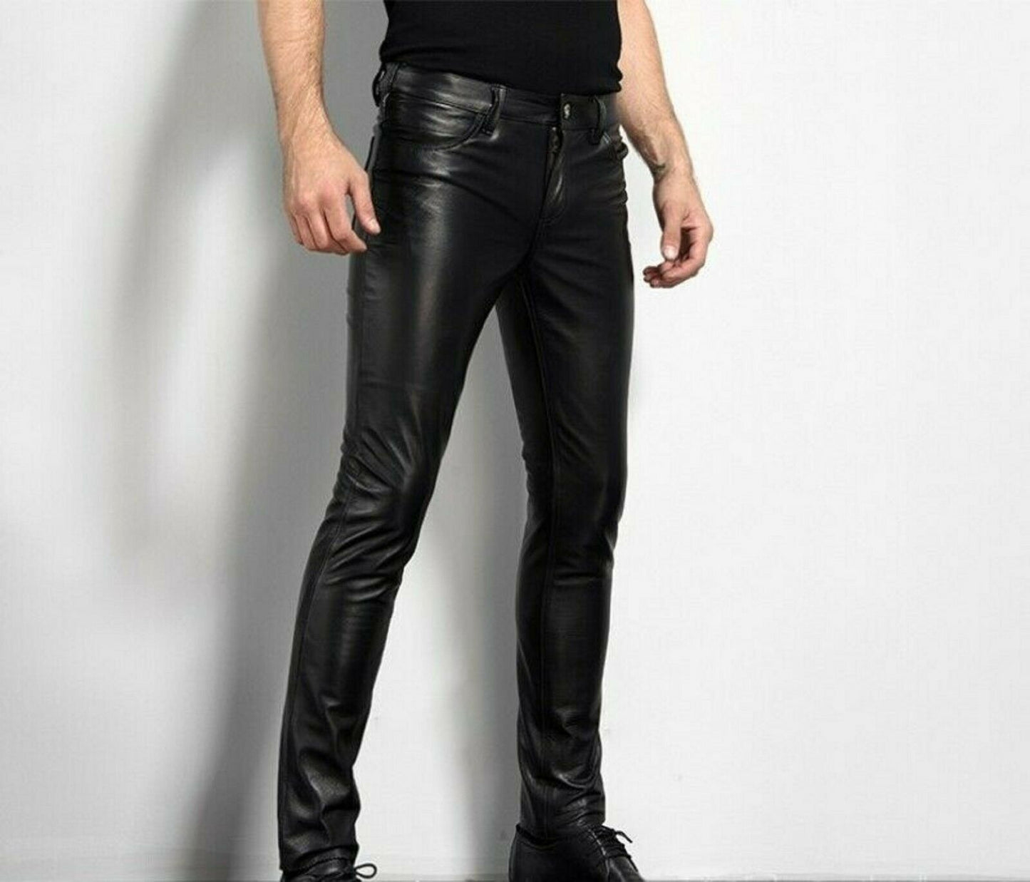 Men's Genuine Leather slim fit pants