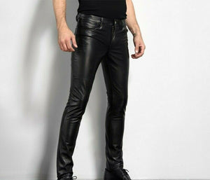 Men's Genuine Leather slim fit pants Jeans