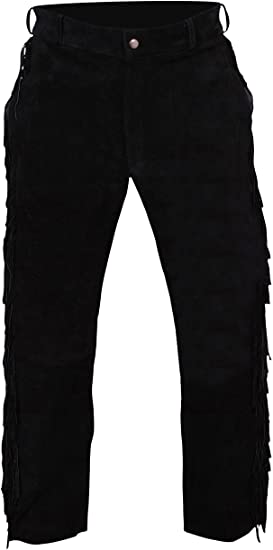 Men's Black Suede Jeans with Fringes