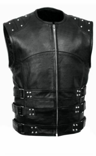 Men's Genuine Leather Biker Waistcoat SWAT Vest