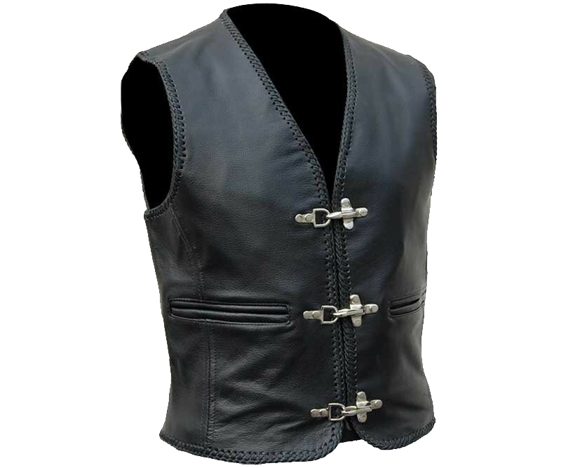 Men's Black Genuine Leather Waistcoat Vest