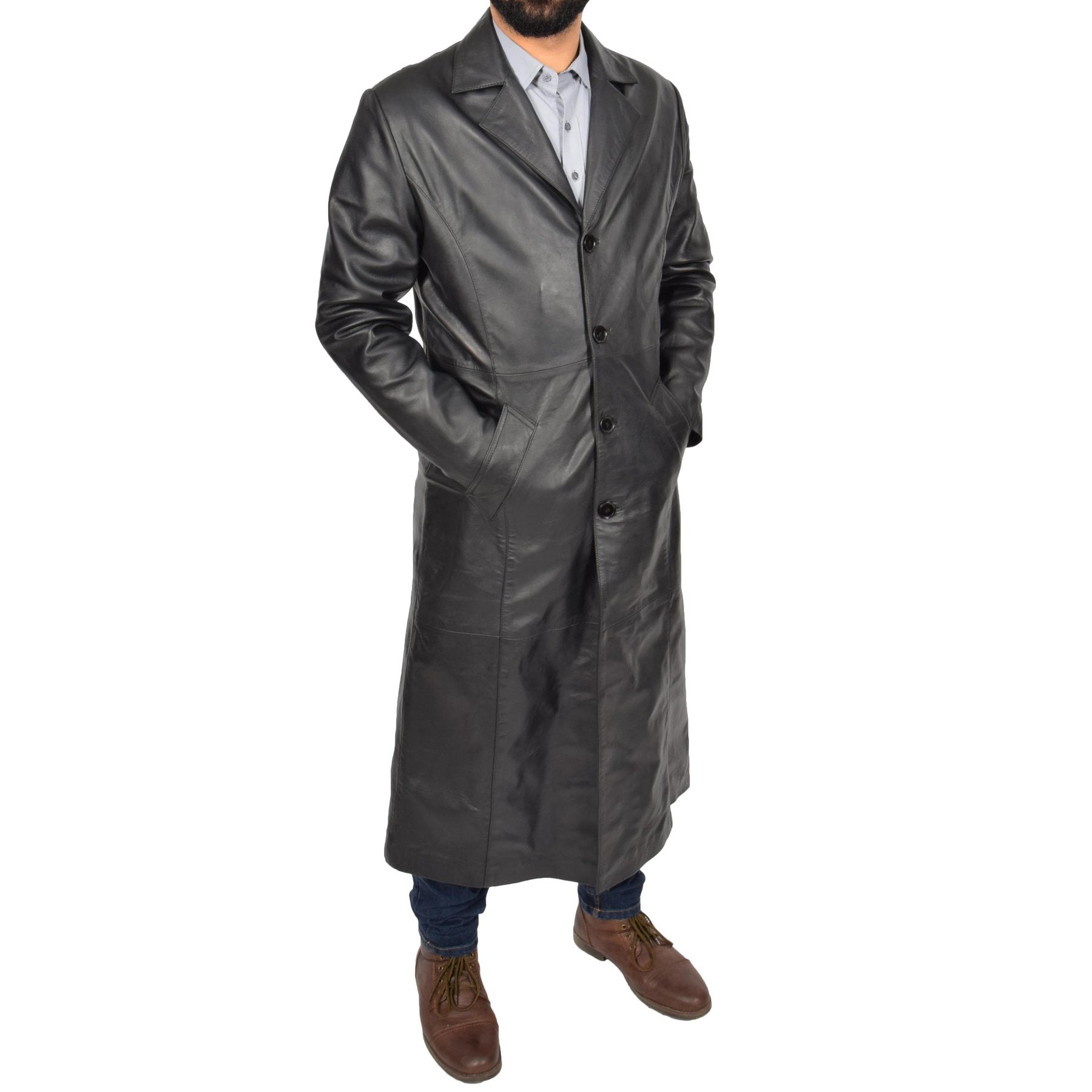 Men's Genuine Leather Full Length Trench Coat BLADE
