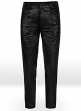 Indlæs billede til gallerivisning Men&#39;s Black Genuine Leather Slim Fit Jeans Pants
