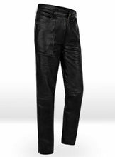 Load image into Gallery viewer, Men&#39;s Black Genuine Leather Slim Fit Jeans Pants
