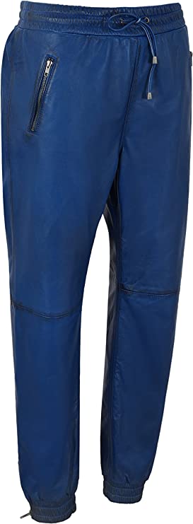 Men's Blue Leather Joggers Pants