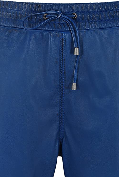 Men's Blue Leather Joggers Pants