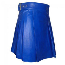 Lataa kuva Galleria-katseluun, Men&#39;s Blue Genuine Leather Pleated Kilt
