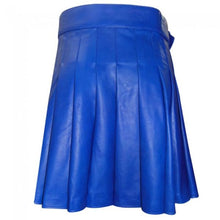 Lataa kuva Galleria-katseluun, Men&#39;s Blue Genuine Leather Pleated Kilt
