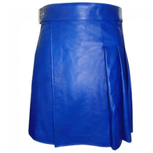 Lataa kuva Galleria-katseluun, Men&#39;s Blue Genuine Leather Pleated Kilt
